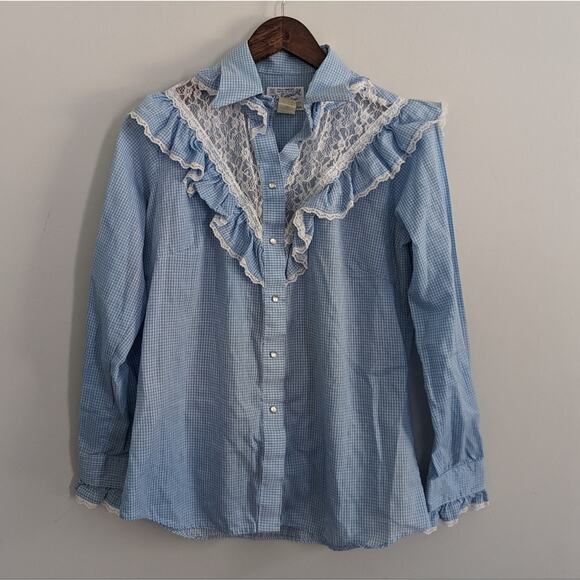 Women's Rockmount Blue Gingham Southwestern Button Down Small - Picture 1 of 7